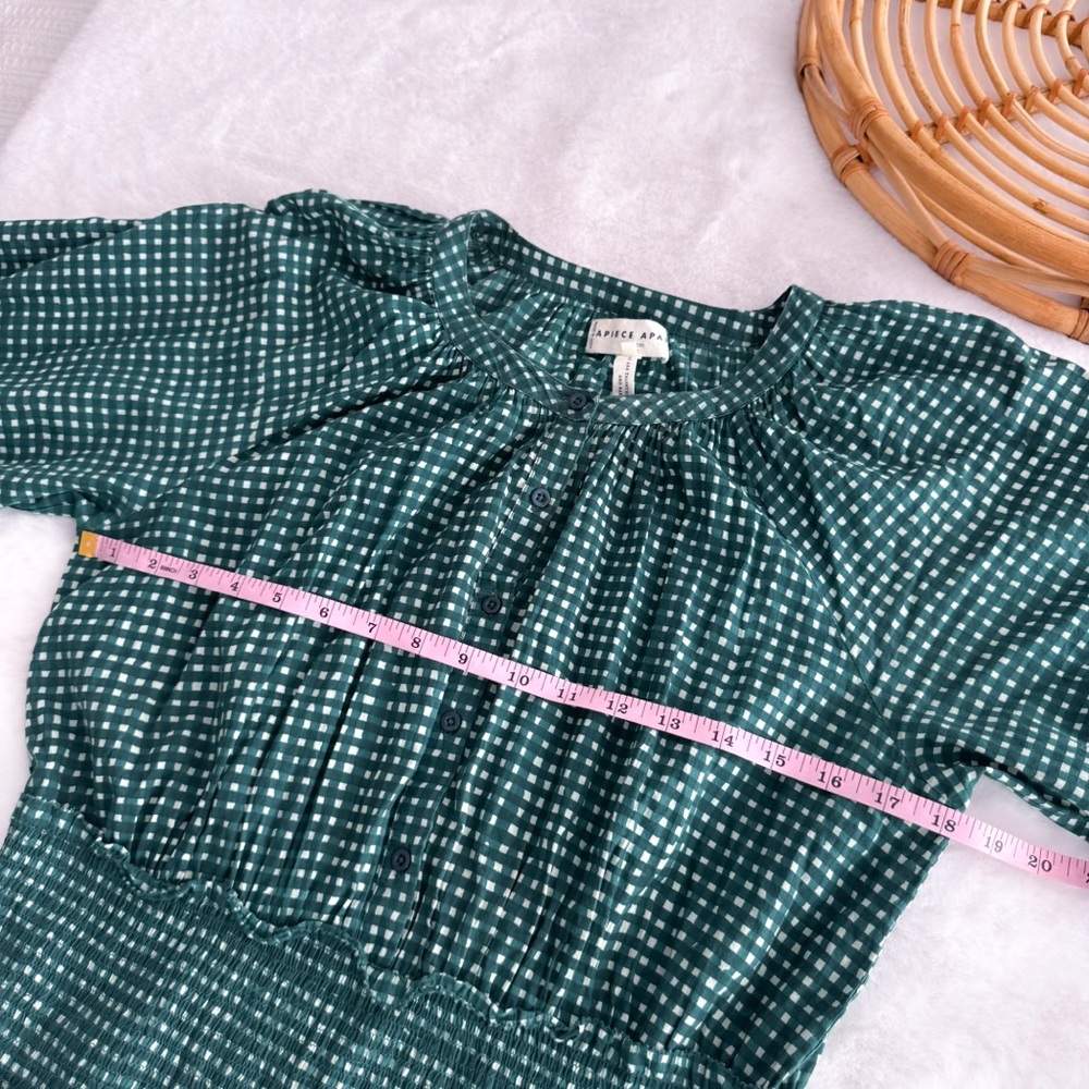 Apiece Apart La Ventura Maxi Dress Green Smocked Long Sleeves Mini Gingham - Picture 11 of 11